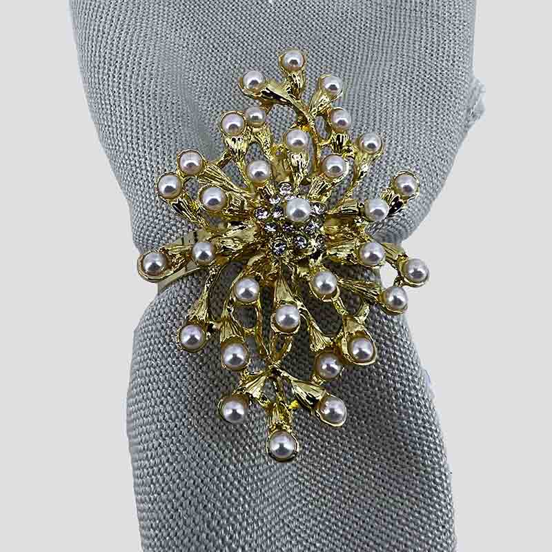 SERVILLETERO SET X4 DORADO PERLAS